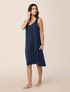 Kate Modal Soft Pleat Front Nightgown -Claudia Sale Shop 12063 49 KateModalSoftPleatFrontNightie NavyMelange 0001 231