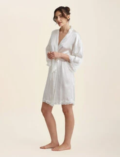 Camille Silk Lace Short Robe -Claudia Sale Shop 22111 43 CamilleSilkLaceShortRobe Ivory 0003