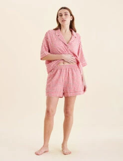 Seersucker Gingham Boxer PJ Set 11 Seersucker Gingham Boxer PJ Set -Claudia Sale Shop 23017 1425 SeersuckerGinghamBoxerPJSet Geranium 0003