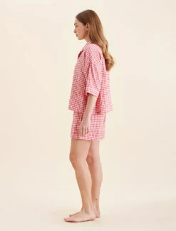 Seersucker Gingham Boxer PJ Set 12 Seersucker Gingham Boxer PJ Set -Claudia Sale Shop 23017 1425 SeersuckerGinghamBoxerPJSet Geranium 0004