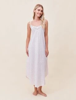 Swiss Dot Lace Front Maxi Nightie