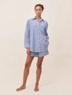 Cotton Stripe Shirting Boxer PJ Set -Claudia Sale Shop 23077 1295 CottonStripeShirtingBoxerPJSet BlueWhiteStripe 002