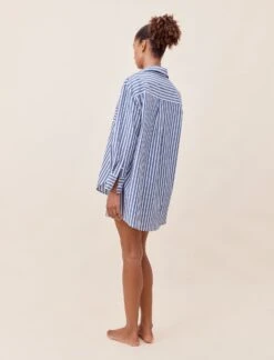 Cotton Stripe Shirting Boxer PJ Set -Claudia Sale Shop 23077 1295 CottonStripeShirtingBoxerPJSet BlueWhiteStripe 007