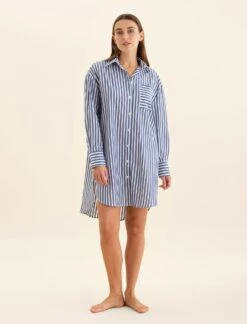 Cotton Stripe Shirting Nightshirt -Claudia Sale Shop 23552 1295 CottonStripeShirtingNightshirt BlueandWhiteStripe 0003 1dda9e17 cf4c 4c12 b348 9172dcbb3ddc