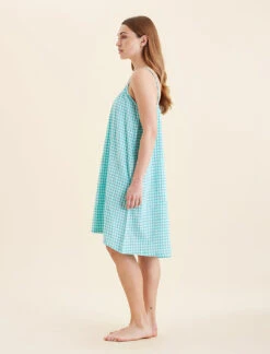 Seersucker Strappy Nightgown -Claudia Sale Shop 23811 188 SeersuckerStrappyNightie BlueTurquoise 0004
