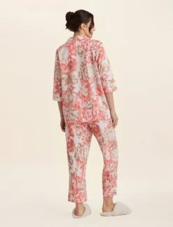Karen Walker Ornamental Floral Crop PJ Shirt -Claudia Sale Shop 23838 1449 KarenWalkerOrnamentalFloralCropPJShirt ShellPink 004