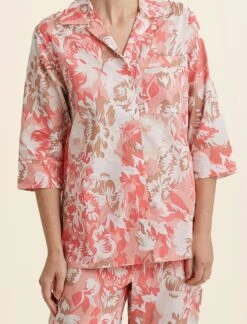 Karen Walker Ornamental Floral Crop PJ Shirt -Claudia Sale Shop 23838 1449 KarenWalkerOrnamentalFloralCropPJShirt ShellPink 006