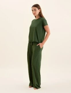 Jada Organic Cotton Wide Leg Pant -Claudia Sale Shop 24084 151 JadaOrganicCottonWideLegPant ForestGreen 0004