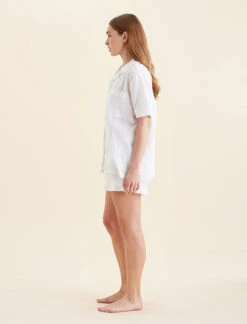 Ivy Organic Cotton Frill Boxer PJ Set -Claudia Sale Shop 24206 19 IvyOrganicCottonFrillSSlvBoxerPJSet White 0003