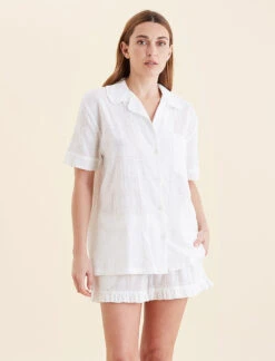 Ivy Organic Cotton Frill Boxer PJ Set -Claudia Sale Shop 24206 19 IvyOrganicCottonFrillSSlvBoxerPJSet White 0006