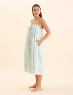 Sabine Seersucker Stripe Maxi Nightie -Claudia Sale Shop 24238 SabineSeersuckerStripeMaxiNightie EggshellWhiteStripe 0005