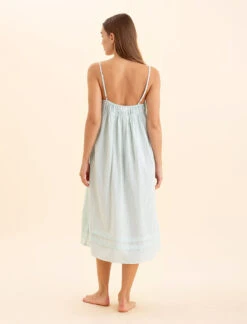 Sabine Seersucker Stripe Maxi Nightie -Claudia Sale Shop 24238 SabineSeersuckerStripeMaxiNightie EggshellWhiteStripe 0011