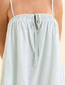 Claudia Sale Shop -Claudia Sale Shop 24238 SabineSeersuckerStripeMaxiNightie EggshellWhiteStripe 0013