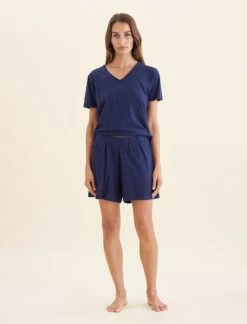 Claudia Sale Shop -Claudia Sale Shop 25088 18 MayaLinenCottonBoxerShort Navy 0001