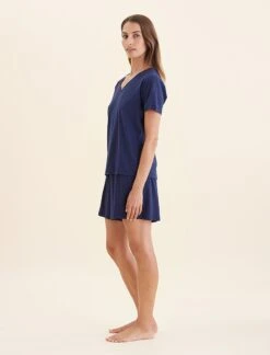 Maya Linen Cotton V-Neck Tee -Claudia Sale Shop 25090 18 MayaLinenCottonVNeckTee Navy 0006