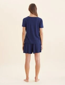 Maya Linen Cotton V-Neck Tee -Claudia Sale Shop 25090 18 MayaLinenCottonVNeckTee Navy 0007