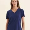 Maya Linen Cotton V-Neck Tee -Claudia Sale Shop 25090 18 MayaLinenCottonVNeckTee Navy 0012