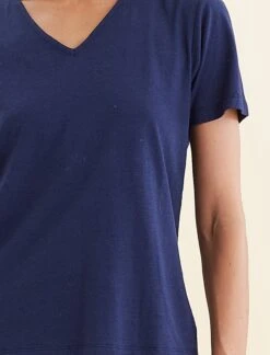 Maya Linen Cotton V-Neck Tee -Claudia Sale Shop 25090 18 MayaLinenCottonVNeckTee Navy 0013