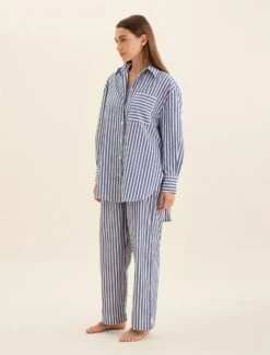 Cotton Stripe Shirting Full Length PJ Set 9 Cotton Stripe Shirting Full Length PJ Set -Claudia Sale Shop 25253 1295 CottonShirtingStraightLegPant BlueWhiteStripe 0004