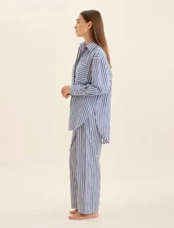 Cotton Stripe Shirting Full Length PJ Set 10 Cotton Stripe Shirting Full Length PJ Set -Claudia Sale Shop 25253 1295 CottonShirtingStraightLegPant BlueWhiteStripe 0005