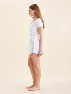 Pointelle Boxer PJ Set -Claudia Sale Shop 25312 19 ShortSleevePointelleBoxerPJSet White 0004