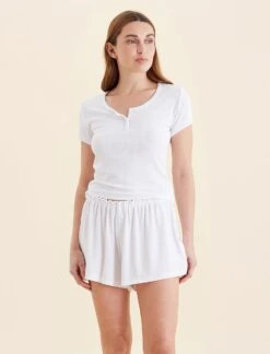 Pointelle Boxer PJ Set -Claudia Sale Shop 25312 19 ShortSleevePointelleBoxerPJSet White 0006