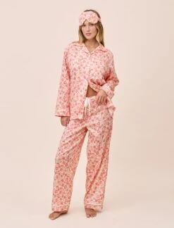 Molly Sims Cotton Full Length PJ Set & Eye Mask -Claudia Sale Shop 25562 1653 LibbyCottonFullLengthPJSet EyeMask PeachAmber 006