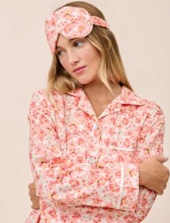 Molly Sims Cotton Full Length PJ Set & Eye Mask -Claudia Sale Shop 25562 1653 LibbyCottonFullLengthPJSet EyeMask PeachAmber 009