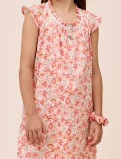 Molly Sims Girls Cotton Nightgown & Scrunchie -Claudia Sale Shop 25563 1653 GirlsLibbyCottonNightie Scrunchie PeachAmber 006