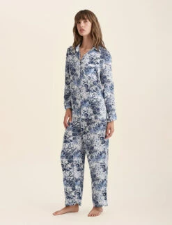 Toile De Jouy Pure Silk Full Length PJ Set -Claudia Sale Shop 6057 1525 ToileDeJouyPureSilkFLPJSet Ecru 0003