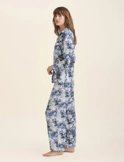 Toile De Jouy Pure Silk Full Length PJ Set -Claudia Sale Shop 6057 1525 ToileDeJouyPureSilkFLPJSet Ecru 0004