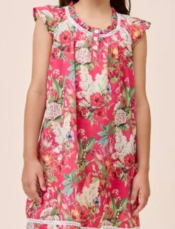 Clara Girls Flutter Nightgown -Claudia Sale Shop PP 25627 1677 HollyGirlsFlutterNightie Geranium 007