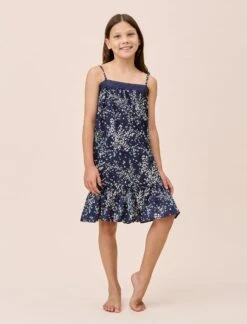 Navy Cheri Blossom Girls Strappy Nightgown
