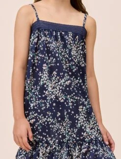 Navy Cheri Blossom Girls Strappy Nightgown -Claudia Sale Shop PP 25631 1552 NavyCheriBlossomGirlsStrappyNightie Navy 006