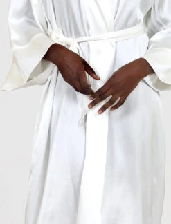 Selena Silk Maxi Robe -Claudia Sale Shop Selena Silk Ivory Robe Close 002 Papinelle Web