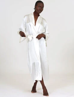 Selena Silk Maxi Robe -Claudia Sale Shop Selena Silk Ivory Robe Front 003 Papinelle Web
