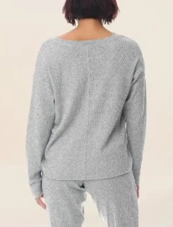 Super Soft Waffle V-Neck Long Sleeve Top -Claudia Sale Shop Waffle Grey V Neck Top Back Iconic 001